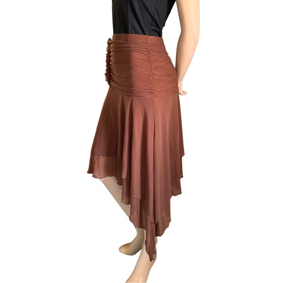 SHEIN Ruched Asymmetrical Skirt Brown Mesh Y2K Boho Western Large NWT - Picture 6 of 15